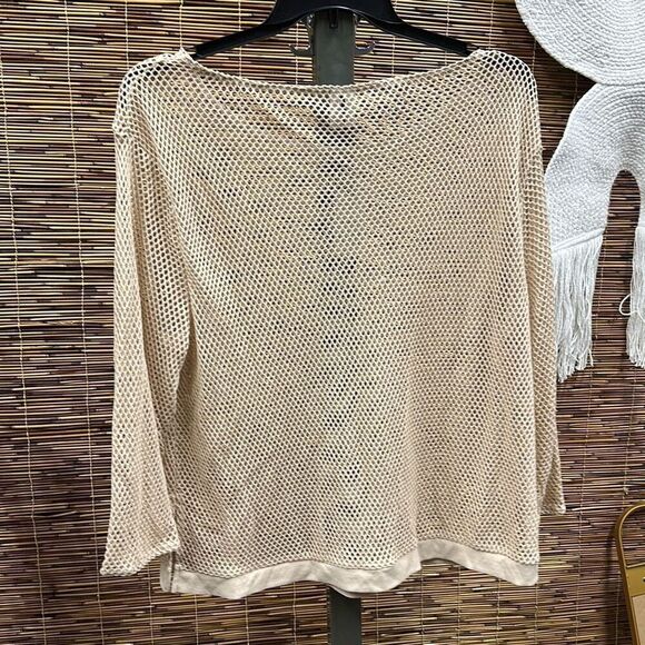 Women's Long Sleeve Crochet Cover up Sweater - Shade & Shore™ Light Brown M - Picture 2 of 2